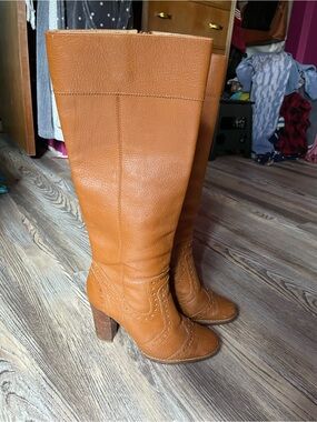 Classic Michael Kors Women's Tall Leather Heeled Boots - Cognac